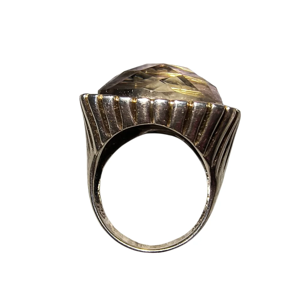 Vintage Very Large Charoite, Clear Quartz And Sterling Silver Doublet Ring